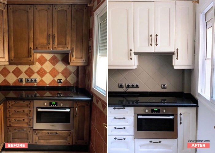 painted kitchen cabinet before and after